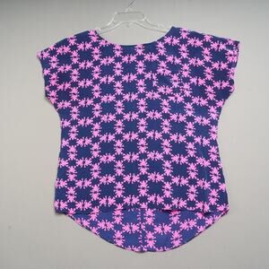 Lilly Pulitzer Silk Top Womens Sz M Frog Print Pullover Blouse Navy & Pink